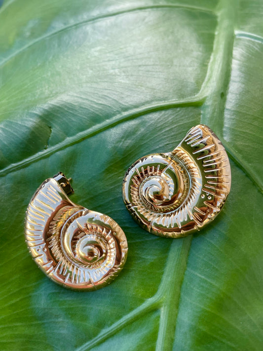 Gold Sea Ear Stud Earrings