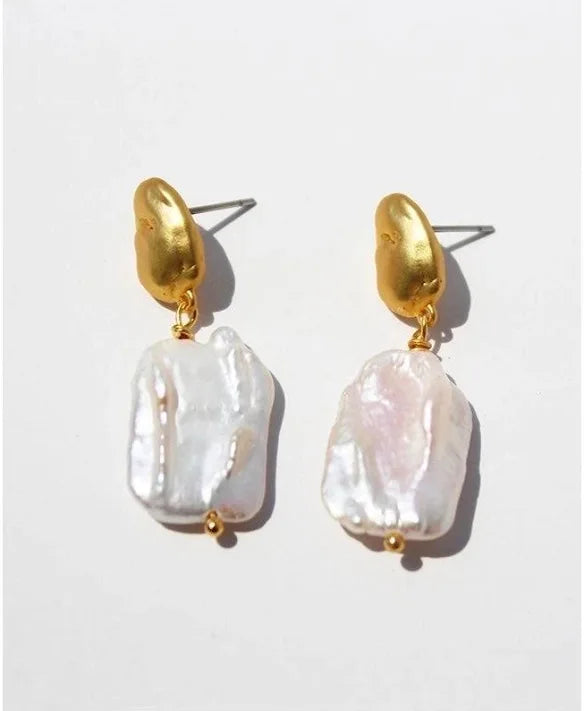 Vintage Retro Square Pearl Copper Earrings