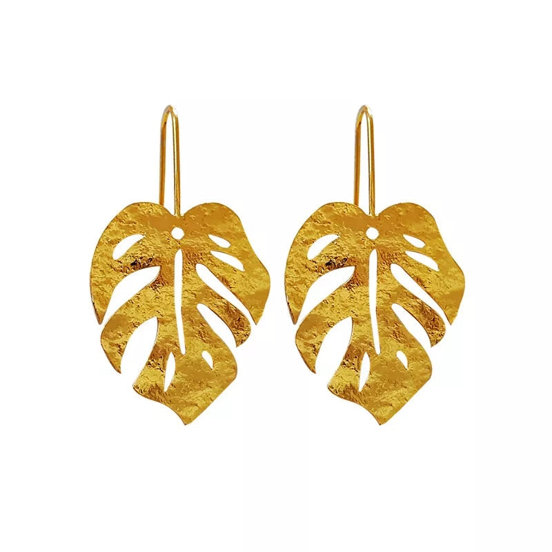 Gold Monstera Earrings