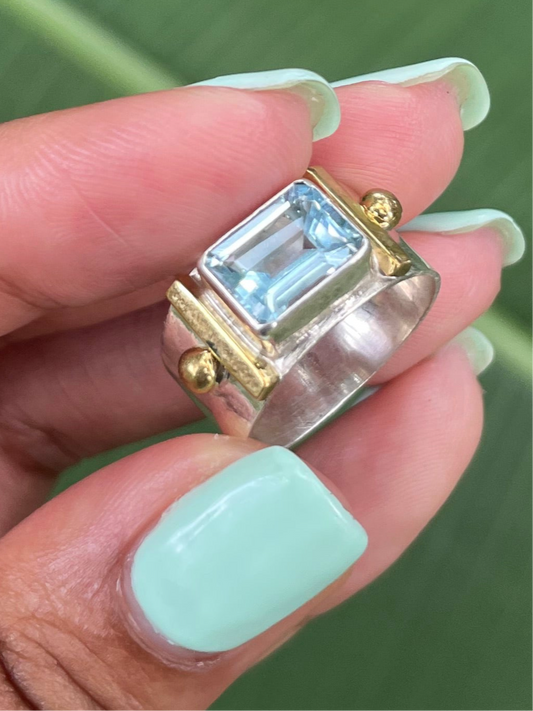 Natural Blue Topaz Ring